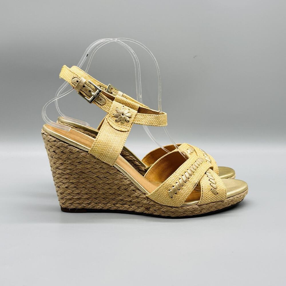 Jack Rogers Sandals Womens 9 Yellow Espadrille Wedge Heel Ankle Strap Platform